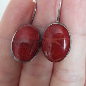 Sterling silver and red coral earrings
